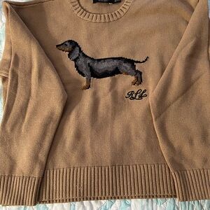 Ralph Lauren Tan Sweater with Dachshund Design. Size XL